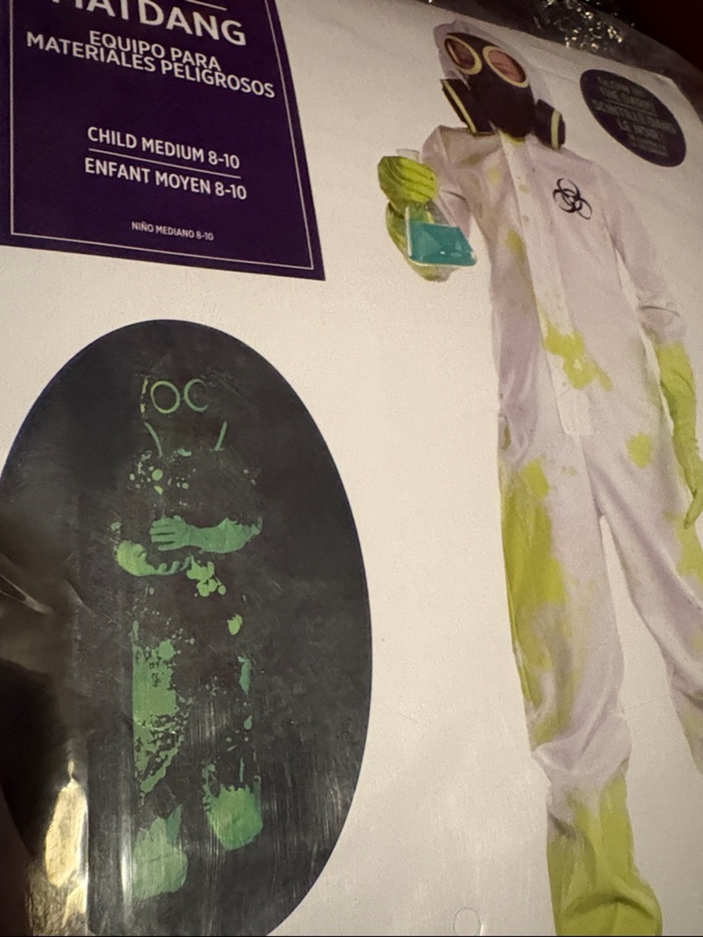 Hazmat Kids Costume - White and Neon Green Glow-In-The-Dark - Picture 3 of 5
